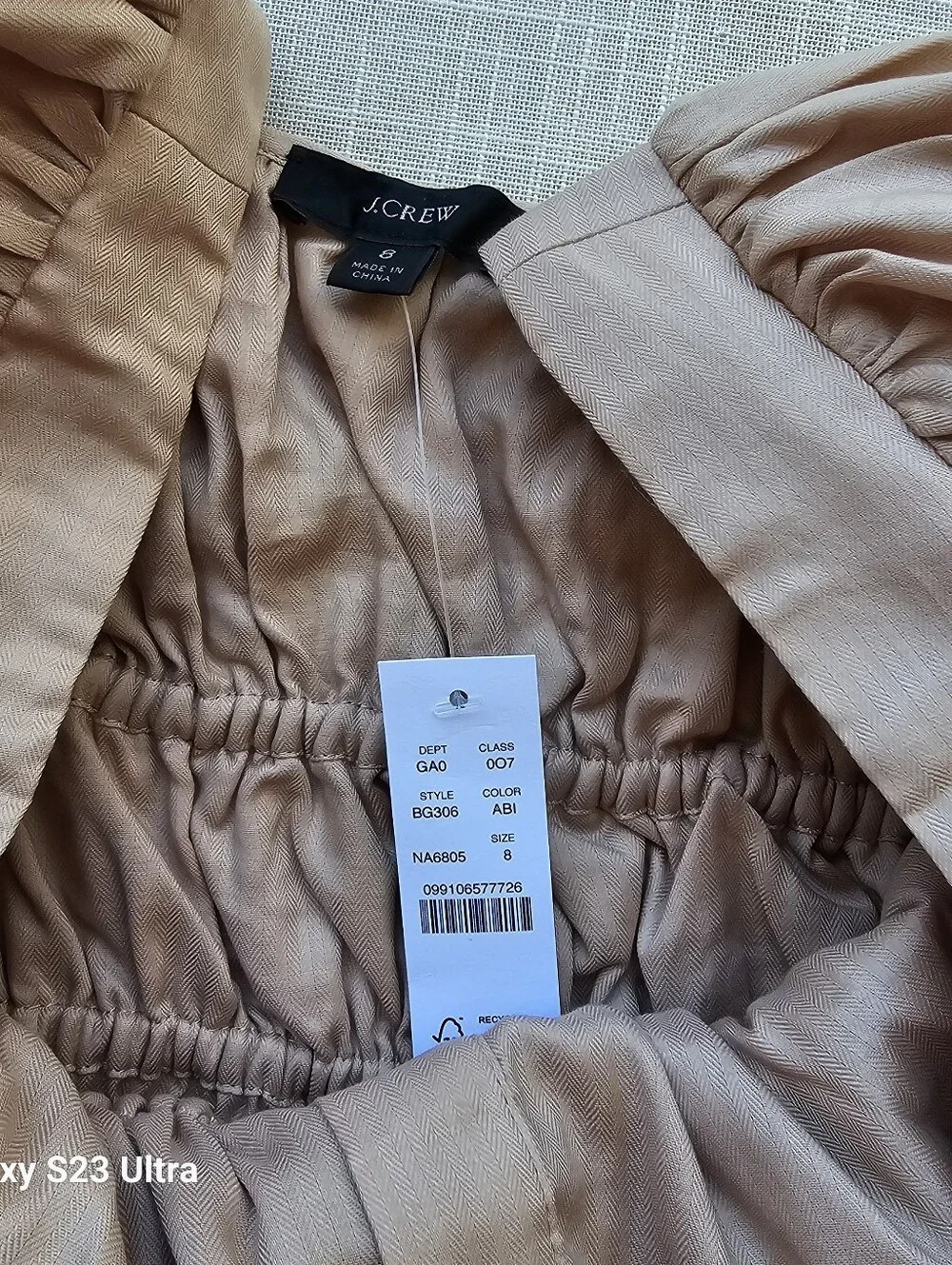 New! J. Crew Sz 8 Cinched-waist Top in Cream Herringbone Cotton NWT